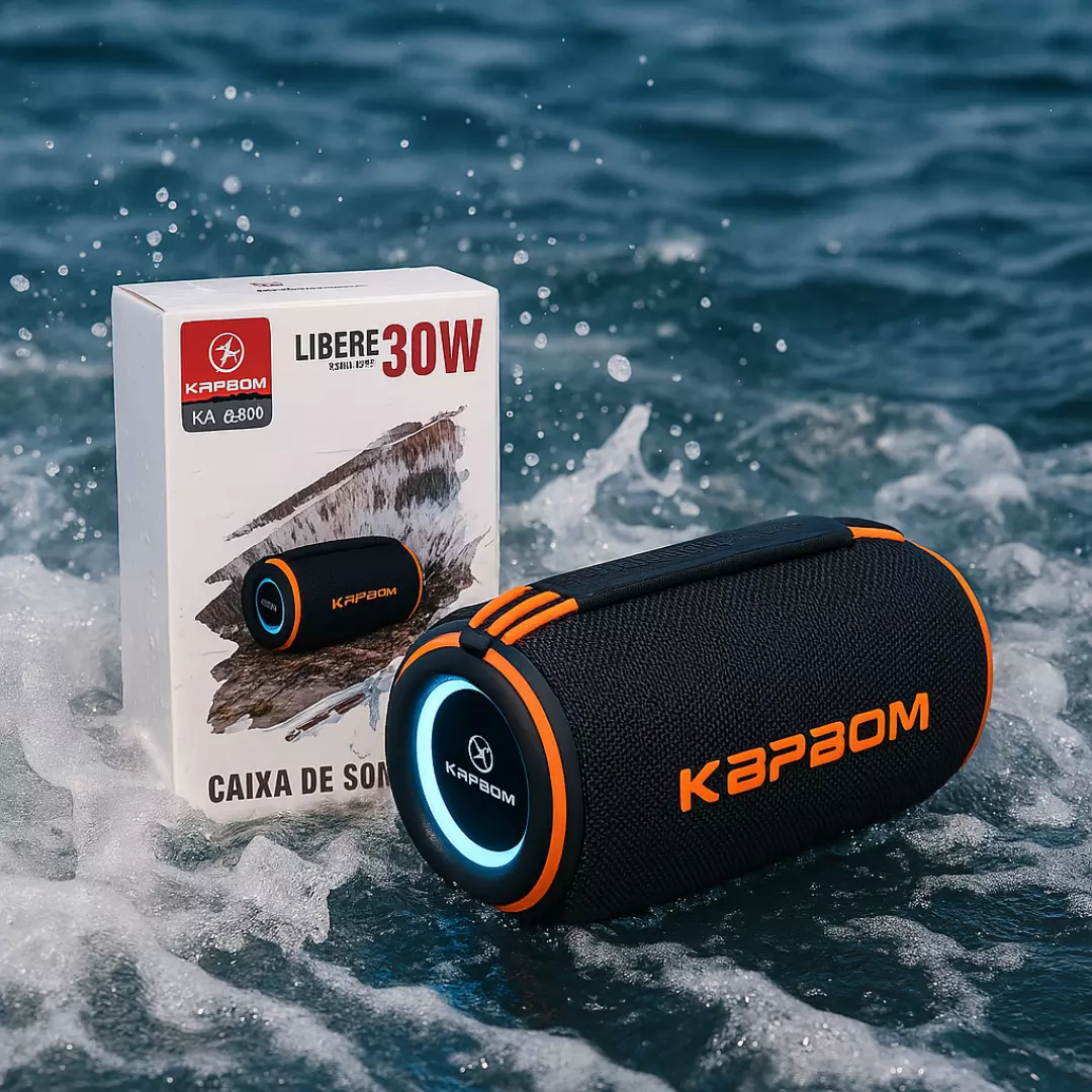 Caixa de Som Bluetooth LED Kapbom KA-8296 30W IPX6 TWS