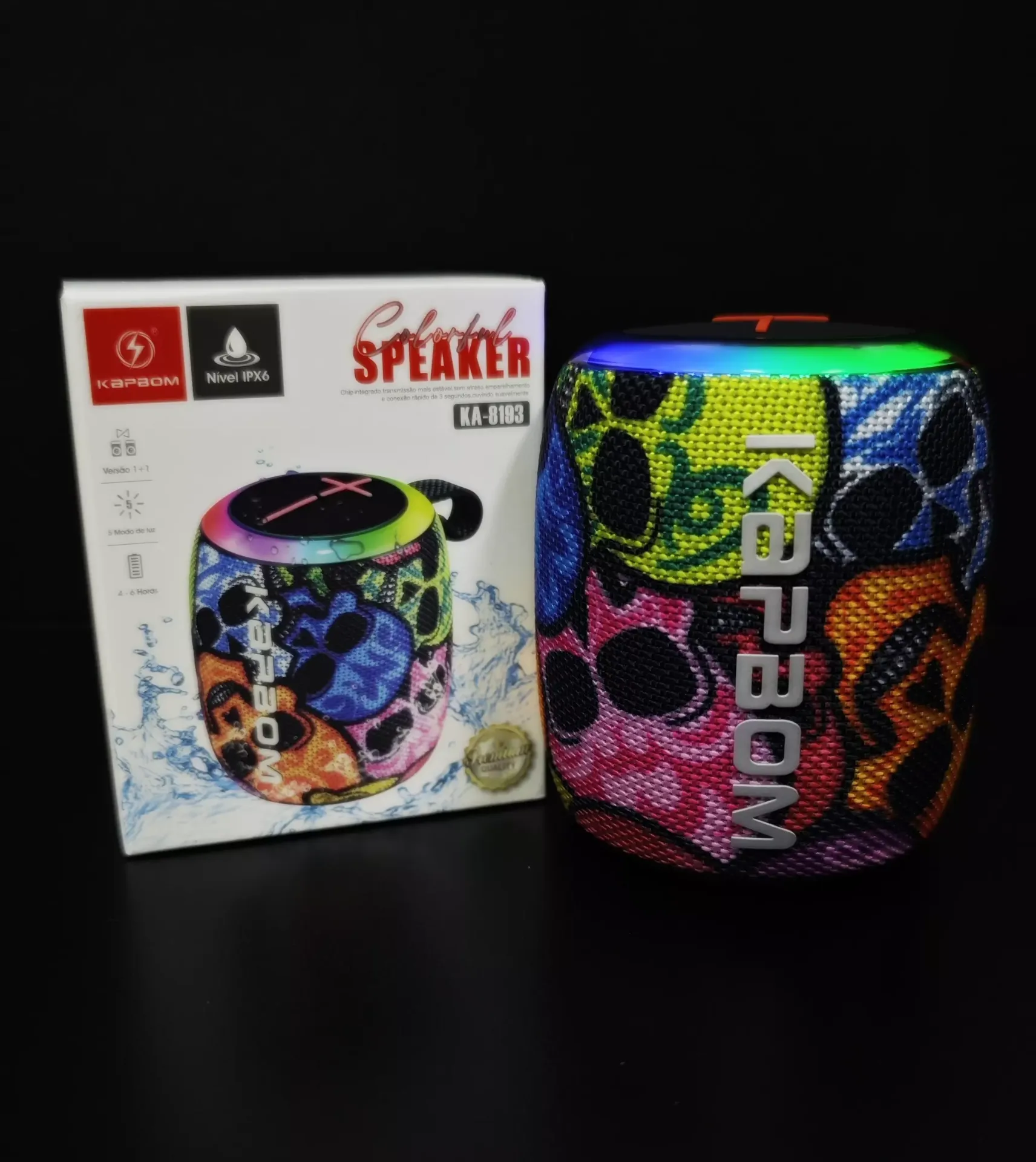 Caixa de Som Bluetooth LED Kapbom KA-8193 7W IPX6 Graffiti 2
