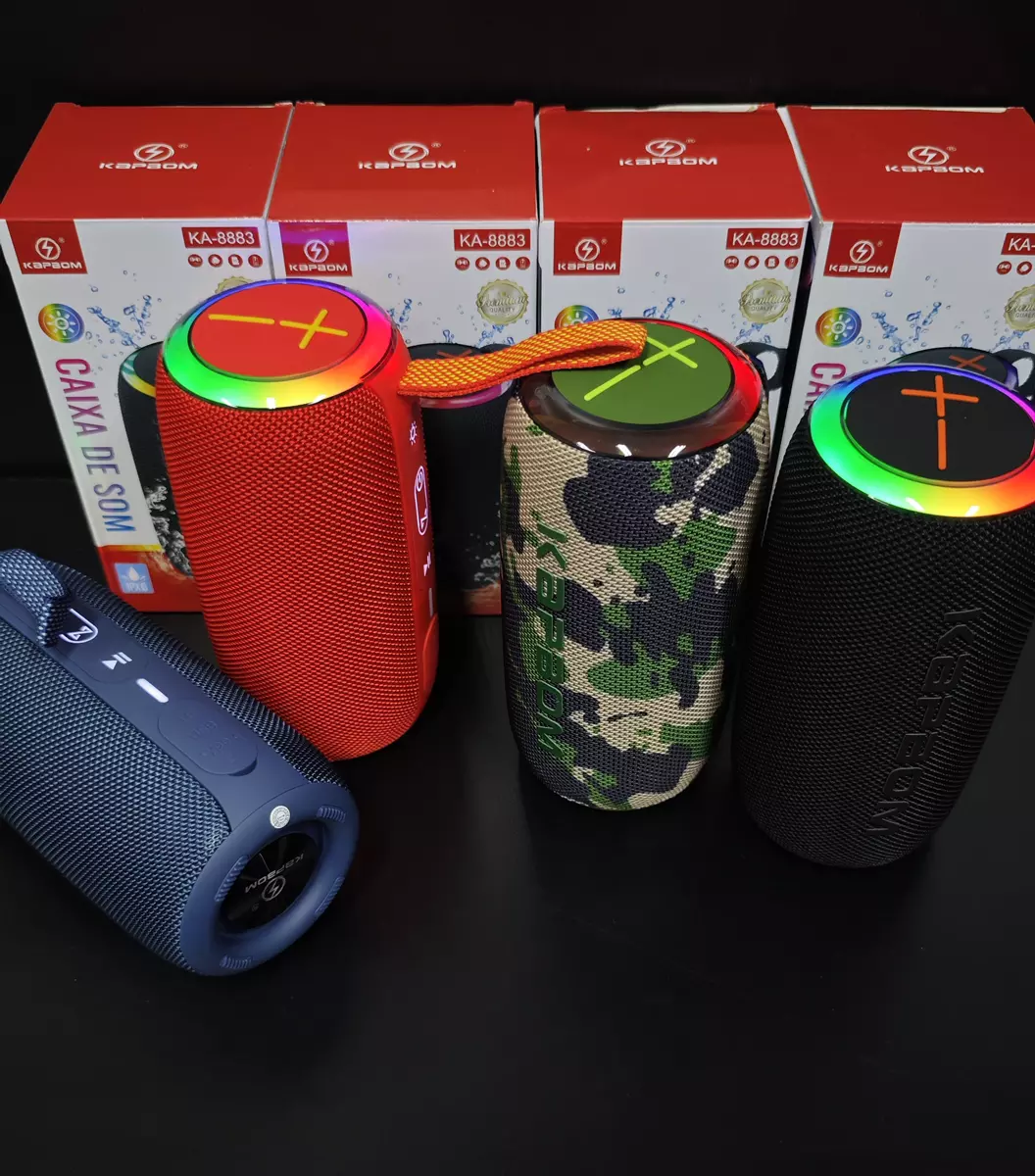 Caixa de Som Bluetooth LED Kapbom KA-8883 14W IPX6 8h 3