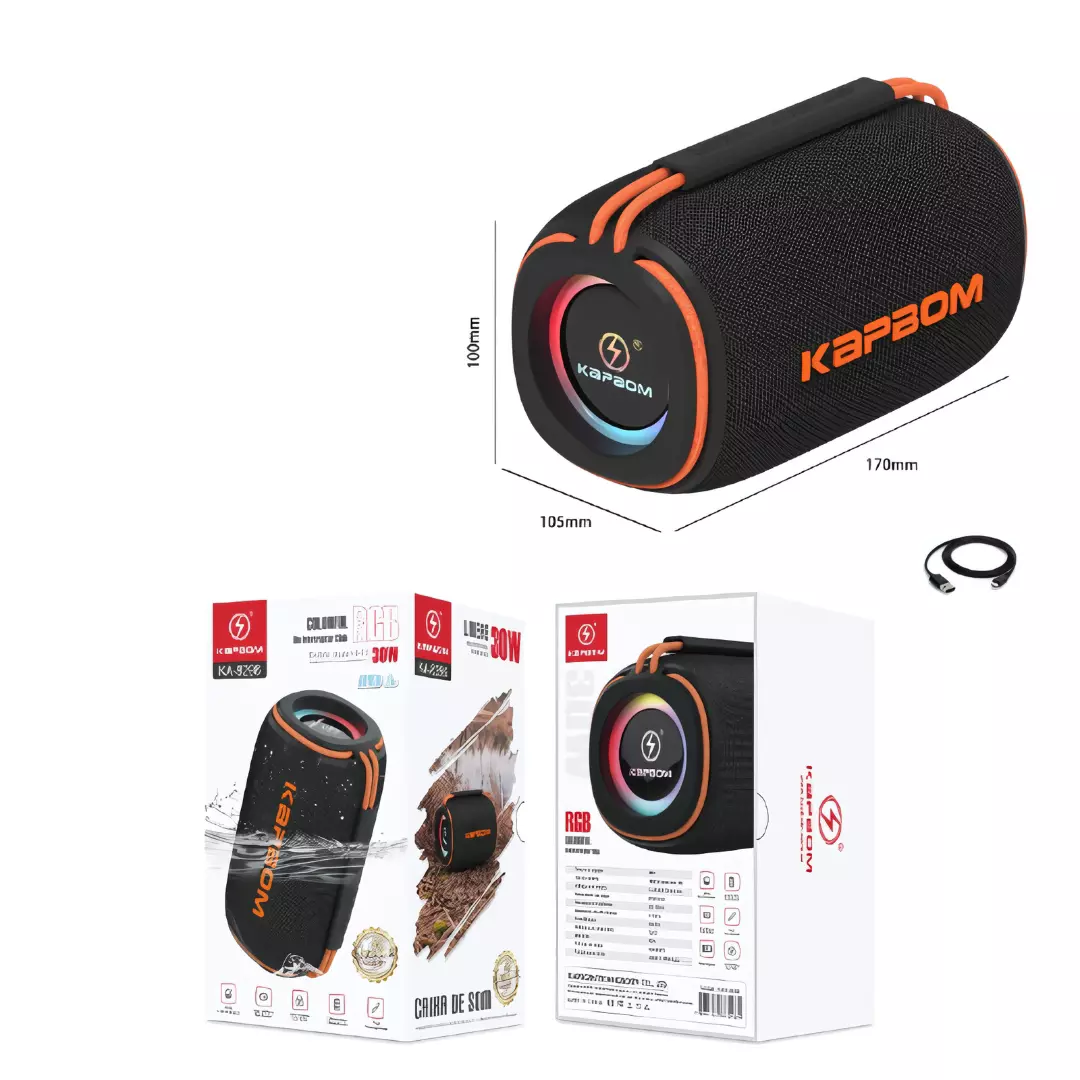 Caixa de Som Bluetooth LED Kapbom KA-8296 30W IPX6 TWS 5