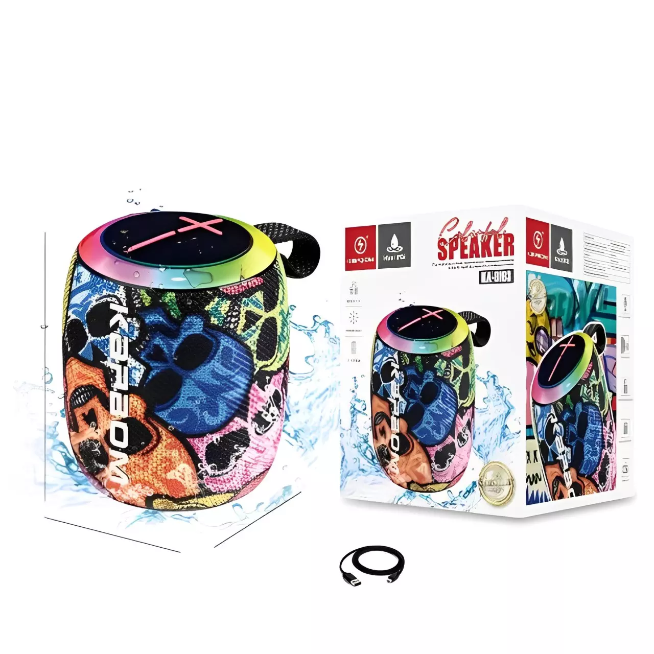 Caixa de Som Bluetooth LED Kapbom KA-8193 7W IPX6 Graffiti