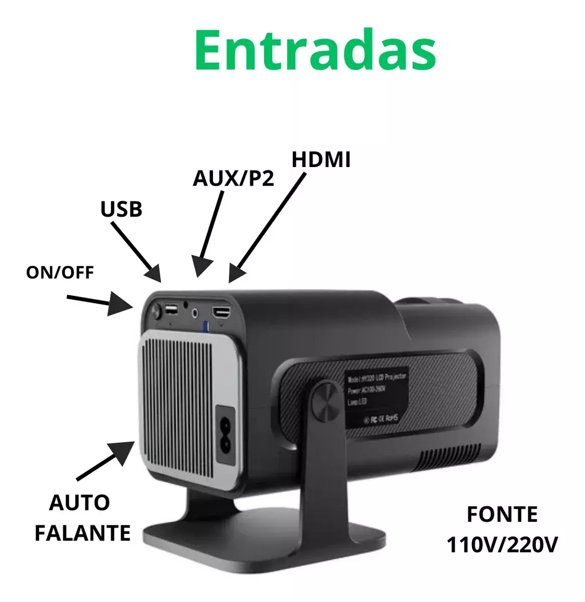 Projetor HY-320 4K Android 11 Full HD Wi-Fi 6 Bluetooth 5.0 5