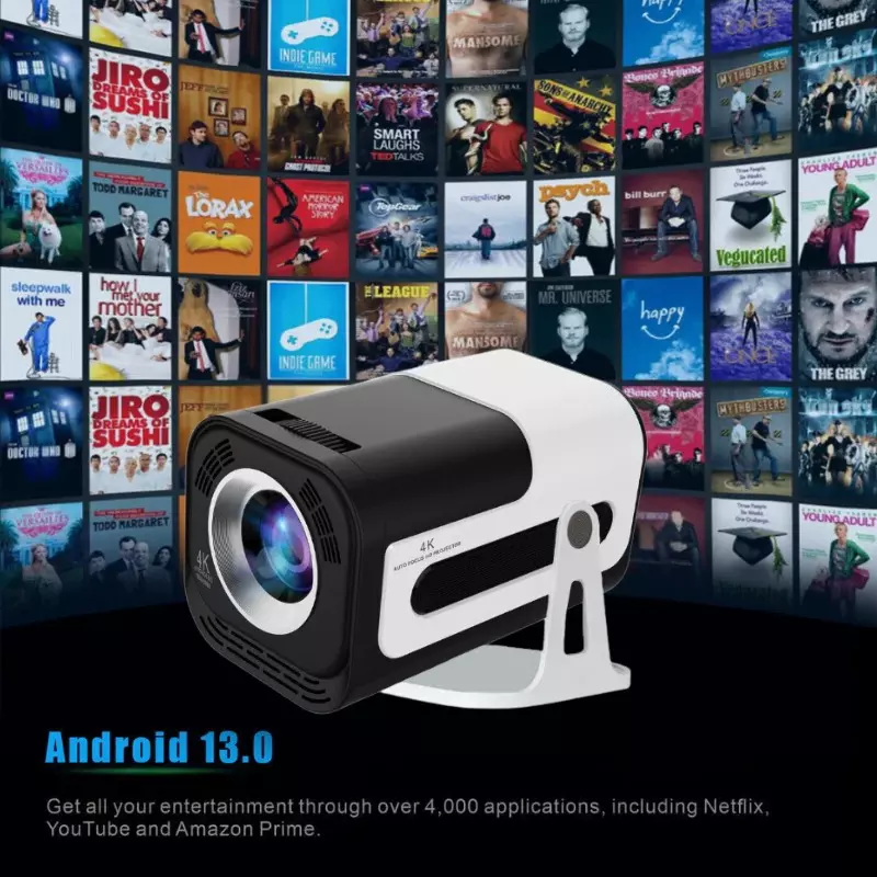 Projetor JY320 4K Android 13 Wi-Fi Dual Band Bluetooth 5.0 3