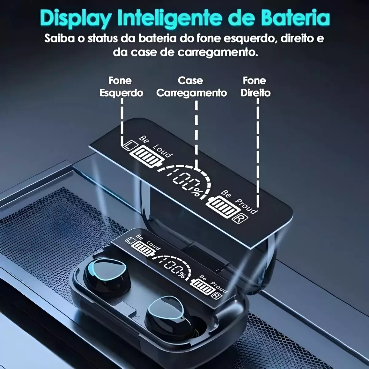 Fone Bluetooth TWS com Power Bank 2000mAh 3